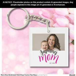 Porte-clefs Photo Maman Année de naissance de l'enfant personn