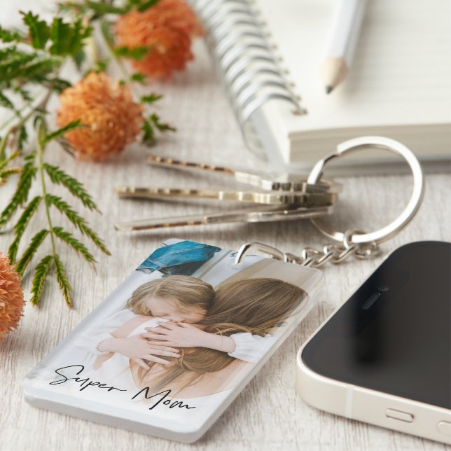Porte-clefs Photo maman moderne et texte super maman | Cadeau  (Devant droit)