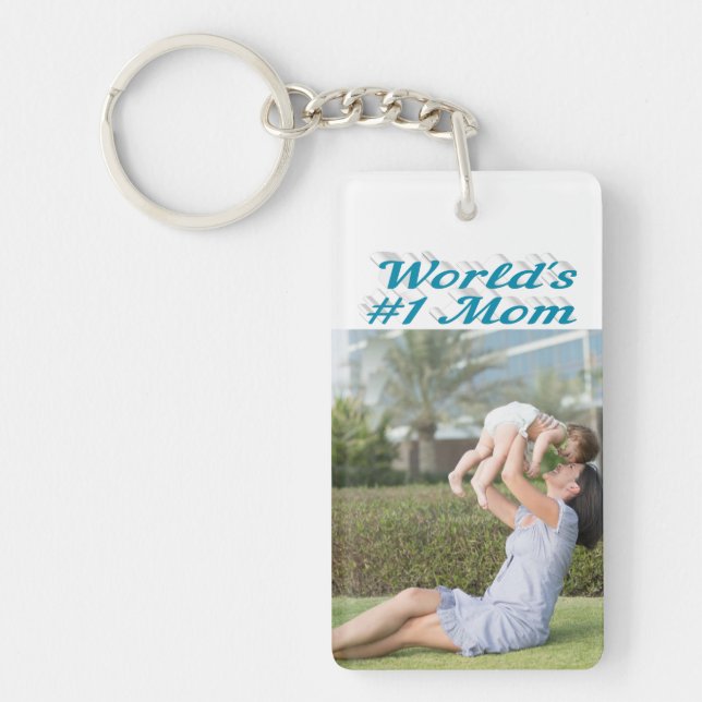 Porte-clefs Photo Maman Texte bleu ciel (Devant)