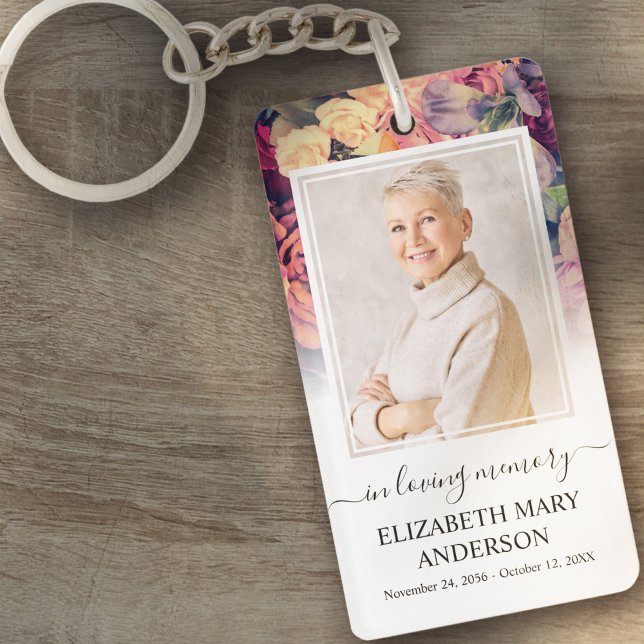 Porte-clefs Photo Mémorial En Mémoire Amoureuse Moody Floral (Créateur téléchargé)