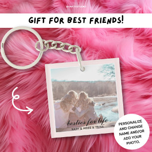 Porte-clefs Photo minimaliste rose meilleure amie copine BFF