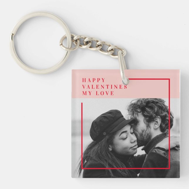 Porte-clefs Photo moderne | Cadeau de Valentines Rouge et Rose (Devant)