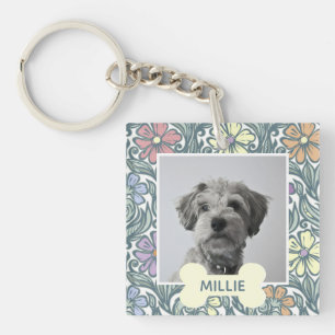 Porte-clefs Photo Pastel Vintage Floral Custom Chien Photo
