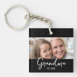Porte-clefs Photo personnalisable de grand-mère avec année de 