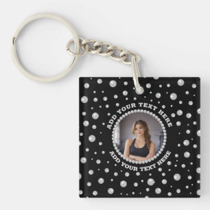 Porte-clefs Photo personnalisé avec cercle de perles sur fond