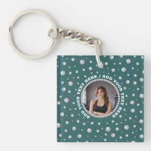 Porte-clefs Photo personnalisé avec cercle de perles sur fond