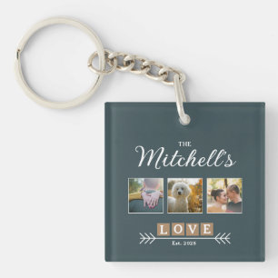 Porte-clefs Photo personnalisé avec nom de famille et année 