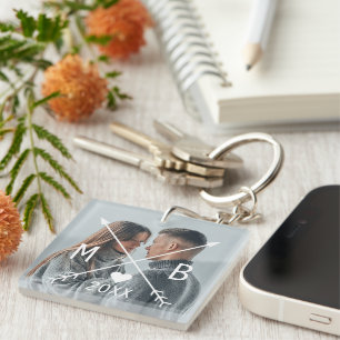 Porte-clefs Photo personnalisé Élégant Classique Cœur d'amour