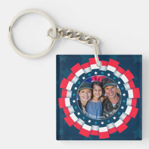 Porte-clefs Photo personnalisé USA Militaire, Bordure de Ruban