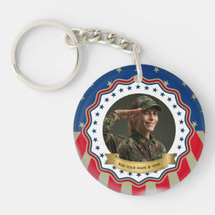 Porte-clefs Photo personnalisé USA Militaire - Fête des vétéra