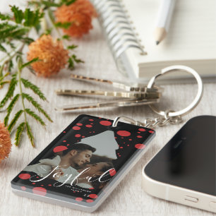 Porte-clefs Photo personnalisée Arbre de Noël Pois