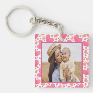 Porte-clefs Photo personnalisée avec coeur rose arrière - plan