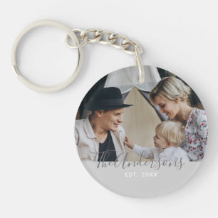 Porte-clefs Photo personnalisée avec nom de famille et année d