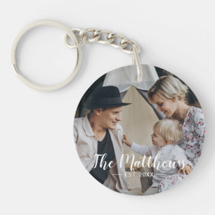 Porte-clefs Photo personnalisée avec nom de famille et année d
