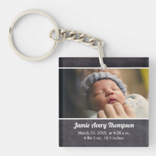 Porte-clefs Photo personnalisée Date de naissance et statistiq