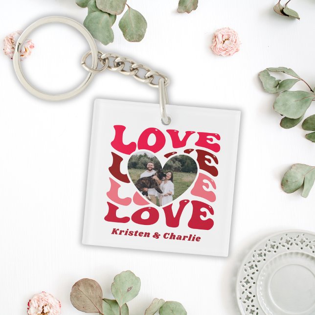 Porte-clefs Photo personnalisée de la Saint Valentin moderne (Modern Valentine's Day Custom Couple Photo Keychain
)