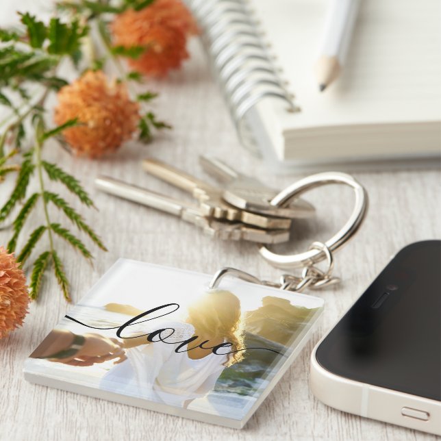 Porte-clefs Photo personnalisée et texte de script (Devant Droit)