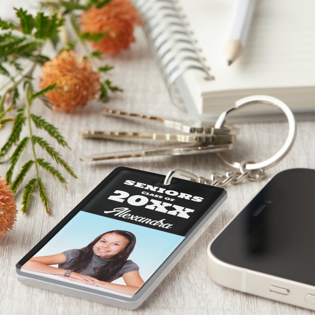 Porte-clefs Photo personnalisée Graduation de classe supérieur (Devant droit)