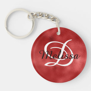 Porte-clefs Photo personnalisée Monogramme Faux Dark Red Foil