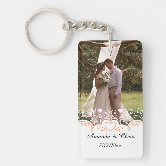 Porte-clefs Photo personnalisée, nom et date du mariage (Devant)