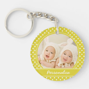 Porte-clefs Photo personnalisée Polka Jaune
