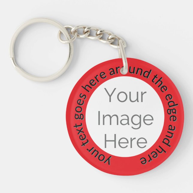 Porte-clefs Photo personnalisée - Rouge en gras avec texte mod (Devant)
