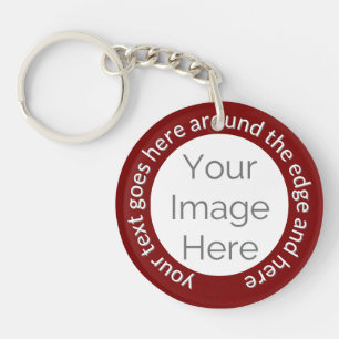 Porte-clefs Photo personnalisée - Texte circulaire sur rouge b