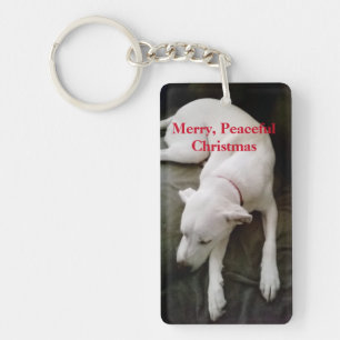 Porte-clefs Photo White Puppy Chien faisant une sieste tranqui