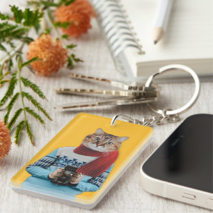 Porte-clefs Photographe de chat en Vintage Sweater Quirky
