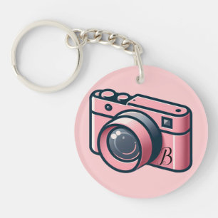 Porte-clefs Photographie de caméra Girly Pink & Grey personnal