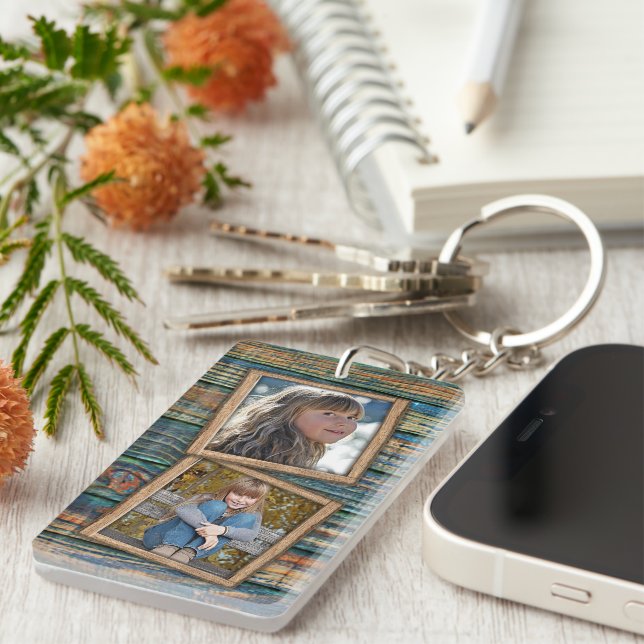 Porte-clefs Photographies Personnalisées Sur Motif Rustique En (Devant droit)