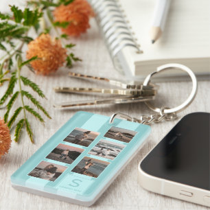 Porte-clefs Photos Simples Personnalisées Sur Blanc Turquoise 
