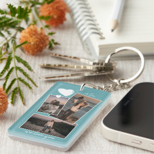 Porte-clefs Photos Simples Personnalisées Sur Bleu Turquoise A