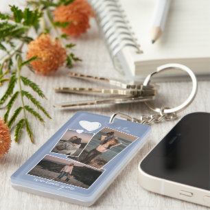 Porte-clefs Photos Simples Personnalisées sur Bleu Violet Lava
