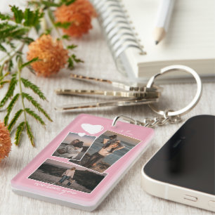 Porte-clefs Photos Simples Personnalisées Sur Rose Clair Rose