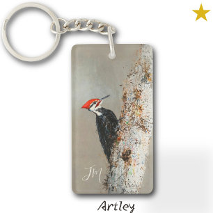 Porte-clefs Pic rouge Pilé Initiales de peinture d'oiseaux