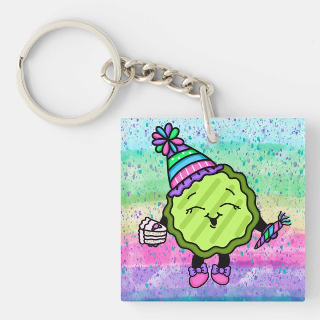 Porte-clefs Pickle d'anniversaire | Rose et violet Casquette d (Devant)