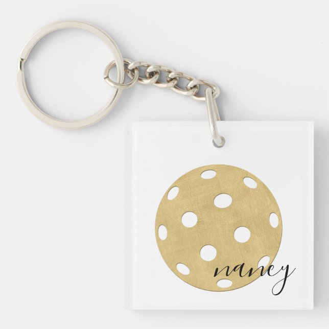Porte-clefs Pickleball Gold Chic Nom personnalisé (Devant)