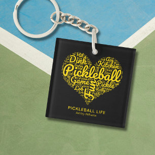 Porte-clefs Pickleball Player Nom personnalisé Word Art
