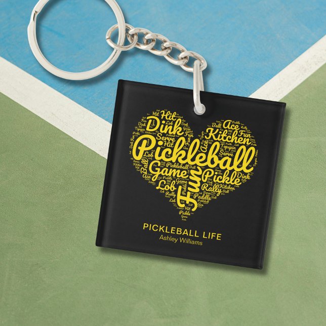 Porte-clefs Pickleball Player Nom personnalisé Word Art (Personalize with name, replace other text if you wish)