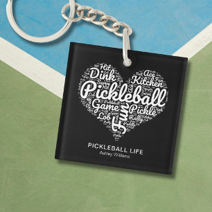 Porte-clefs Pickleball Player Nom personnalisé Word Art