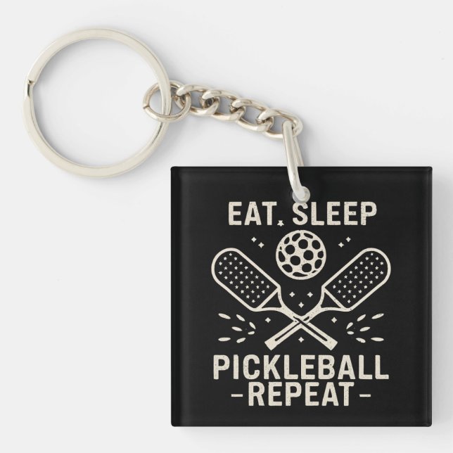 Porte-clefs Pickleball Routine : Manger Pickleball Sleep Répét (Devant)