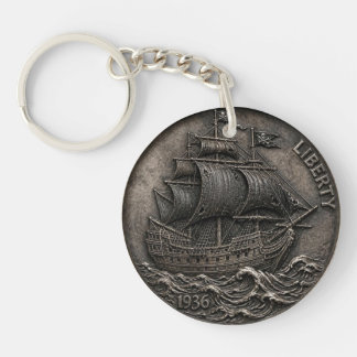 Porte-clefs Pièce de monnaie en nickel de pirate vintage 1936