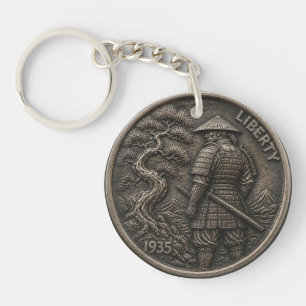 Porte-clefs Pièce de monnaie en nickel Hobo Samouraï sculptée
