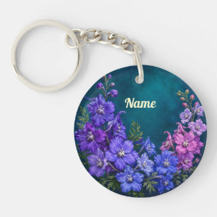 Porte-clefs Pied de l'alouette fleur de naissance de juillet p