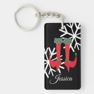 Porte-clefs Pied de lutin de Noël fantaisiste flocons de neige