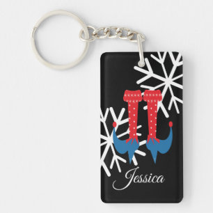 Porte-clefs Pied de Lutin de Noël Fantaisiste Flocons de Neige