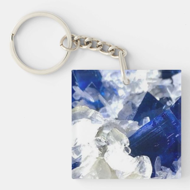 Porte-clefs Pierre précieuse de fluorite transparente bleu pro (Devant)