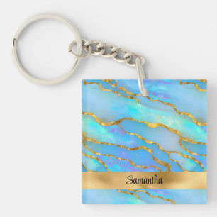 Porte-clefs Pierres et or Faux Opal personnalisées