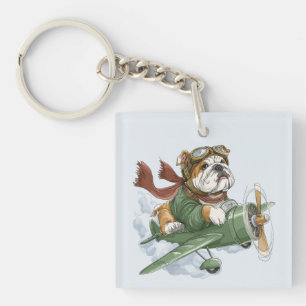 Porte-clefs Pilote d'avion Bouledogue Anglais